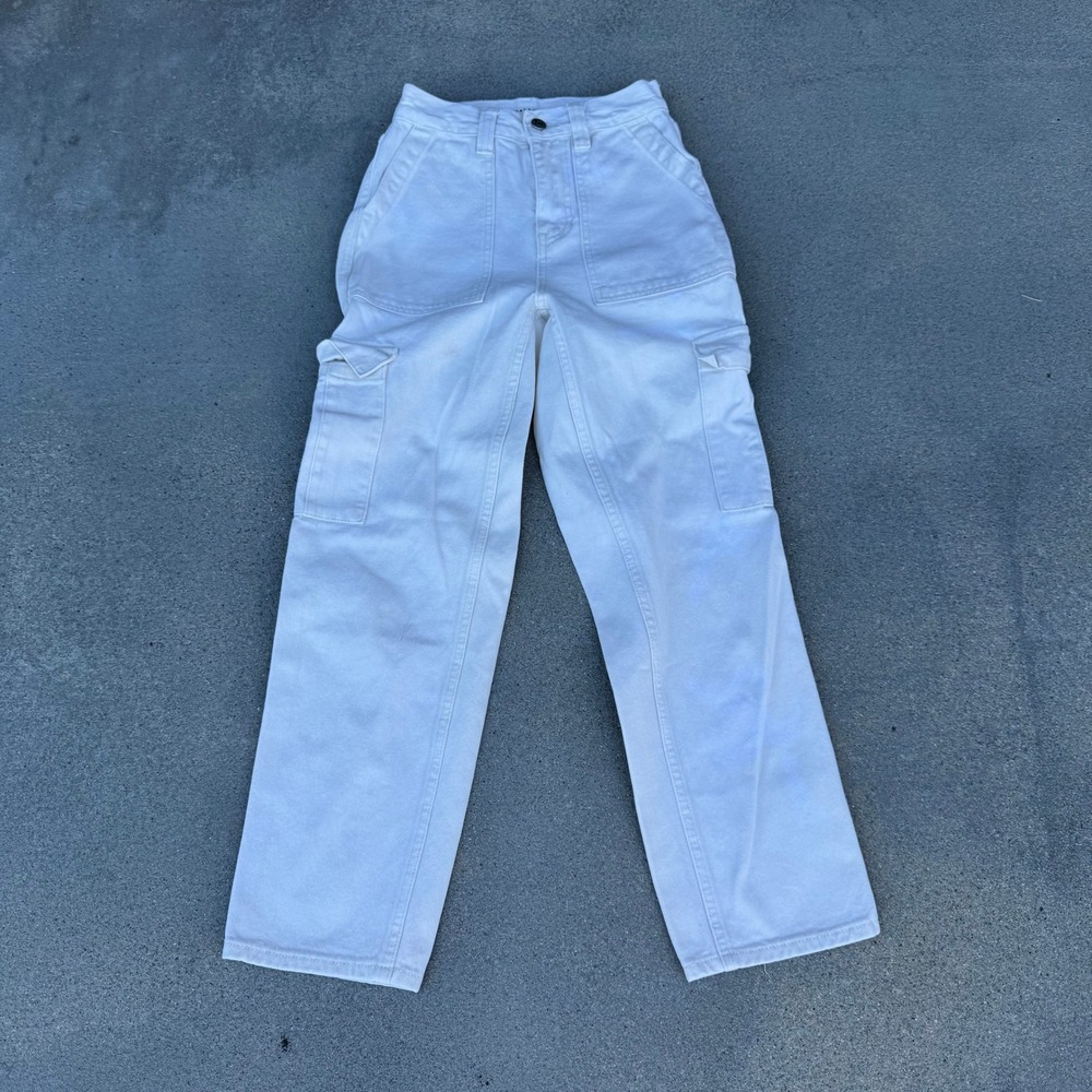 PacSun High Rise‎ Carpenter Pants White Denim Straight Leg Utility Womens 23